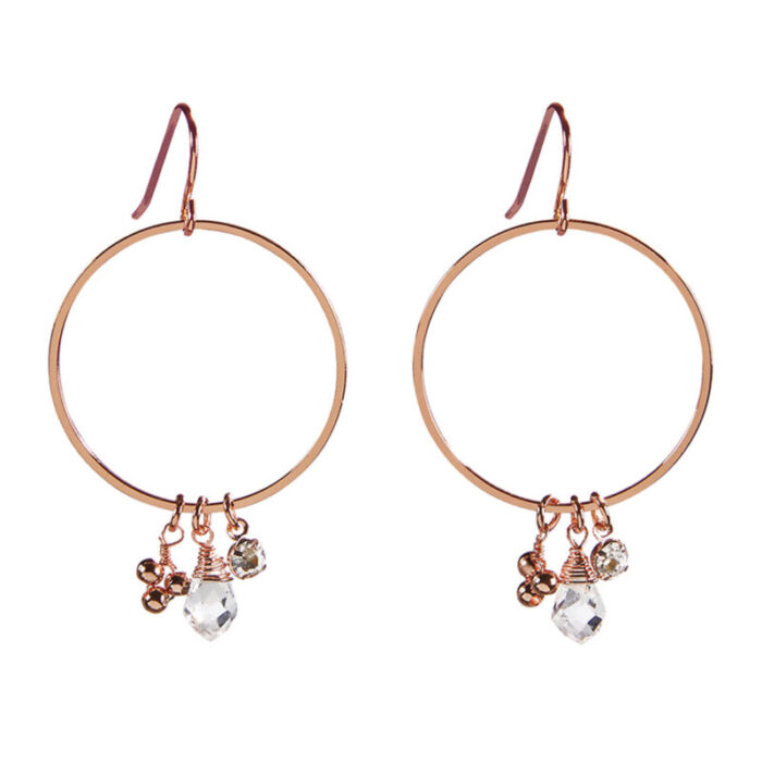 Rose Gold Dangle Hoops Earrings Gemstones Jewelry