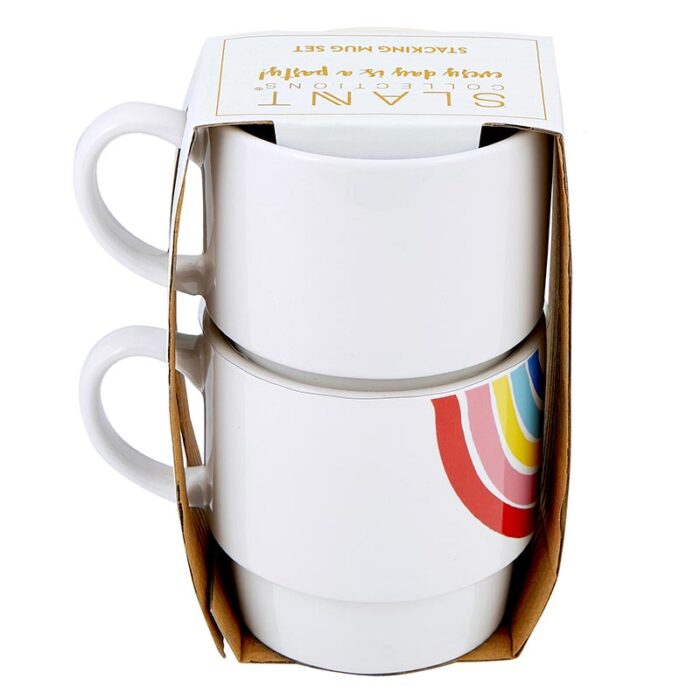 Set of 2 Rainbow Stacking Mugs Ceramic Mug Set 3