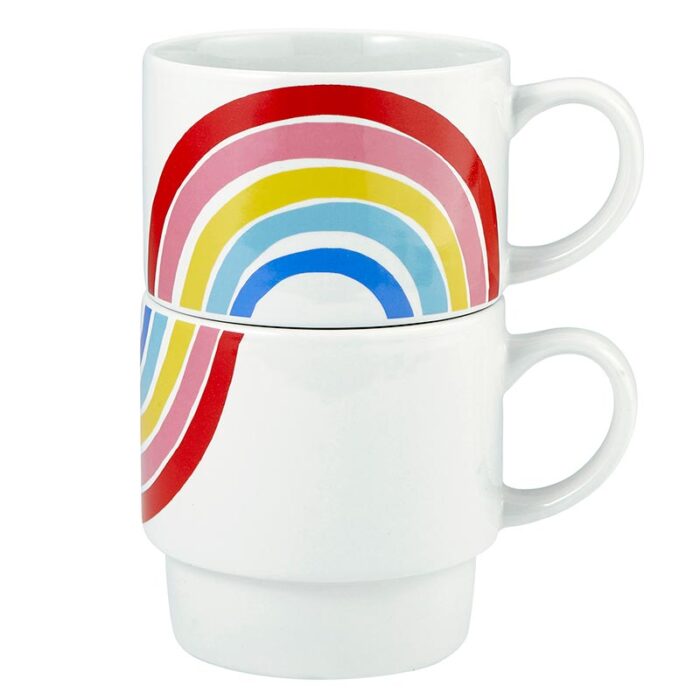 Set of 2 Rainbow Stacking Mugs Ceramic Mug Set