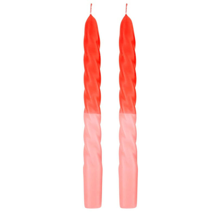 Set of 2 Tapered Candle in Red Pink Aesthetic Unscented Table Decor Candlesticks