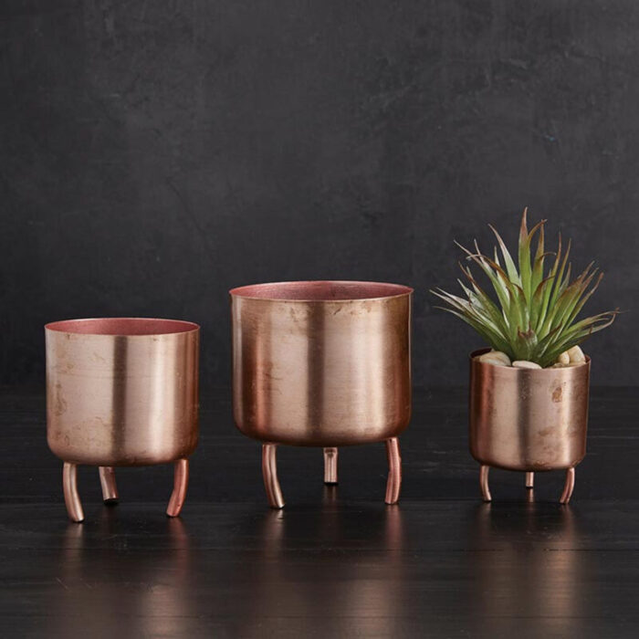 Set of 3 Small Rose Gold Pots Metal Pots Planter 2