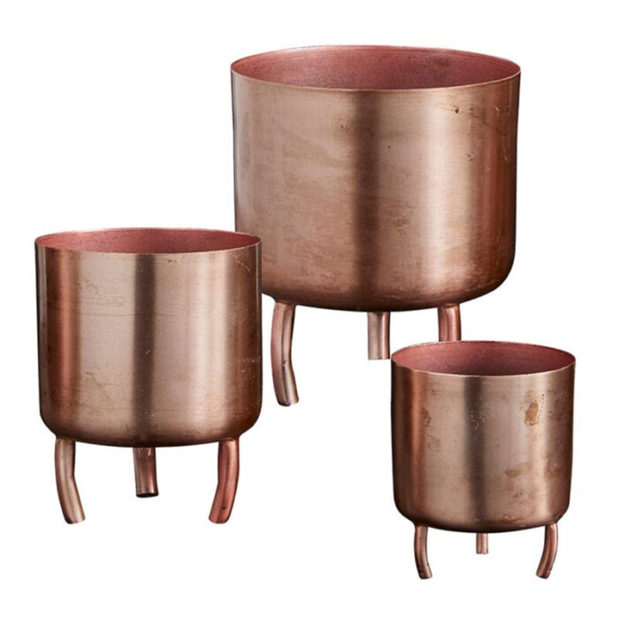 Set of 3 Small Rose Gold Pots Metal Pots Planter