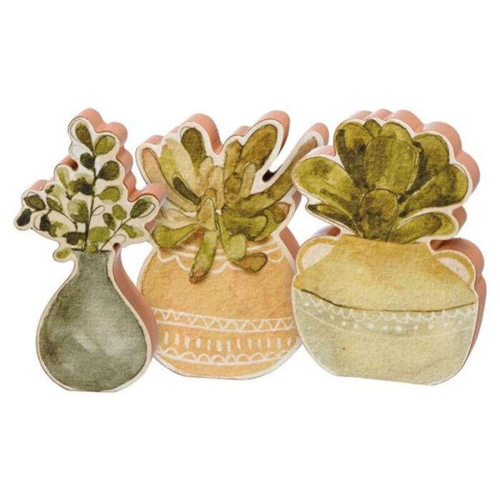 Set of 3 Wooden Succulents Freestanding Plant Decor 2