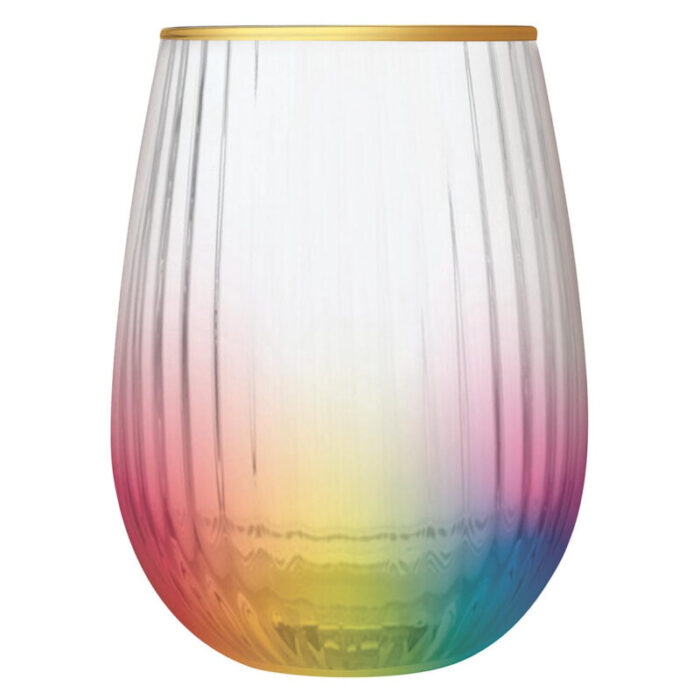 Set of 4 Rainbow Beveled Stemless Wine Glass 19 oz 2