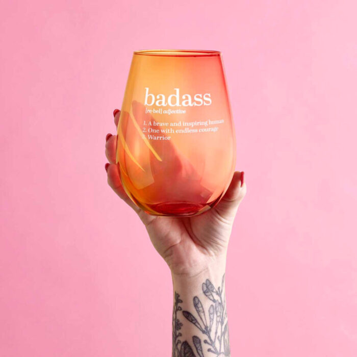 Set of 6 Badass Jumbo Stemless Wine Glass in Orange Pink Ombre 30 Oz Holds an Entire Bottle of Wine 3