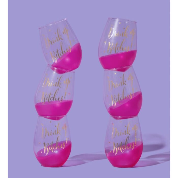 Set of 6 Drink Up Bitches 20 oz Stemless Wine Glass