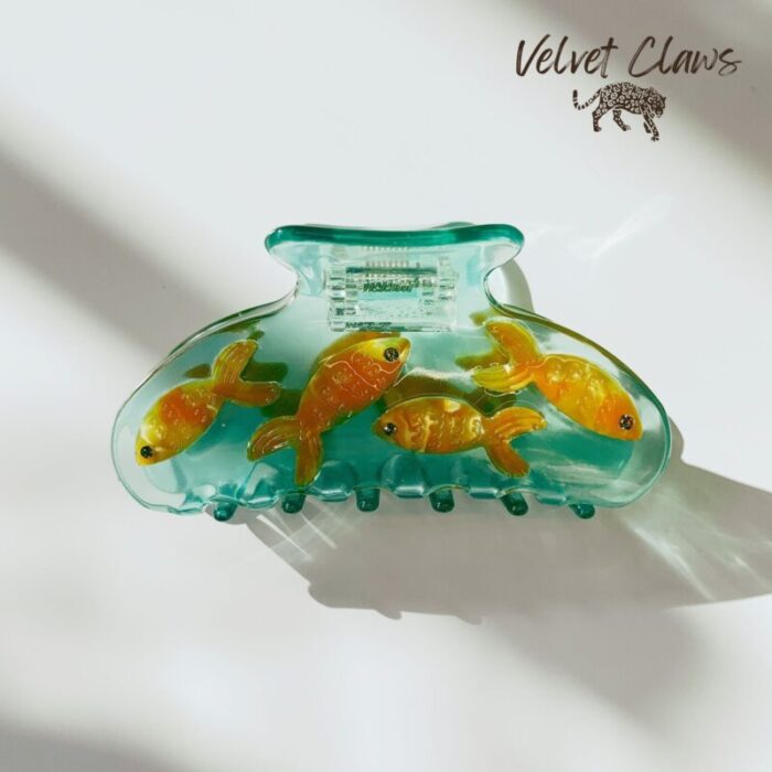 Velvet Claws Goldfish Hair Clip School of Gold Fish Claw Clip in Velvet Travel Bag