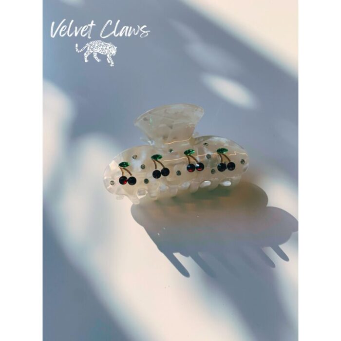 Velvet Claws Hair Clip Cherries in Crystal White Claw Clip in Velvet Travel Bag 6