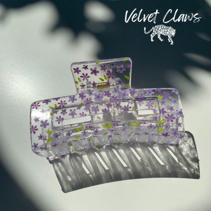 Velvet Claws Hair Clip The Crystal in Purple Blossoms Claw Clip in Velvet Travel Bag