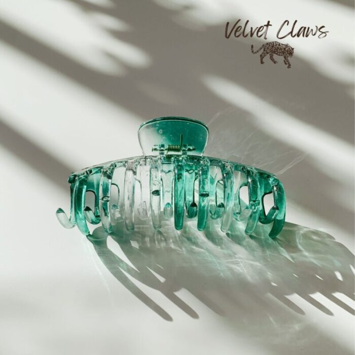 Velvet Claws Hair Clip The Lobster in Translucent Green Claw Clip in Velvet Travel Bag