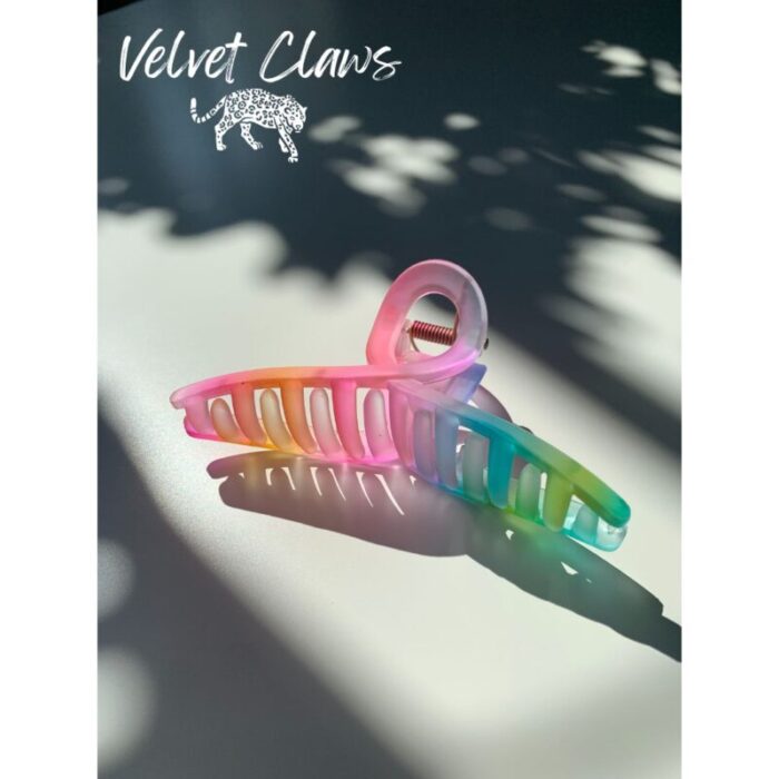 Velvet Claws Hair Clip The Rainbow in Cursive Claw Clip in Velvet Travel Bag 3