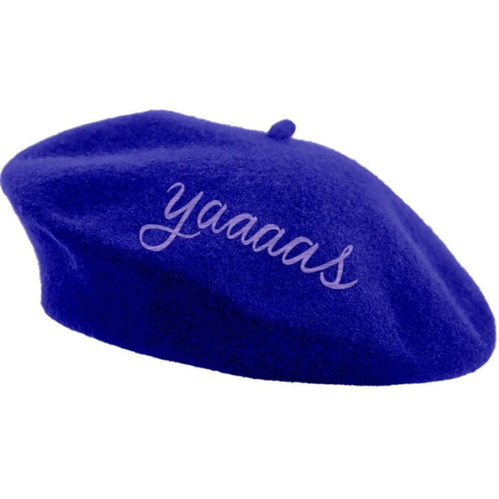 Yaaaas Embroidered Beret in Blue 2