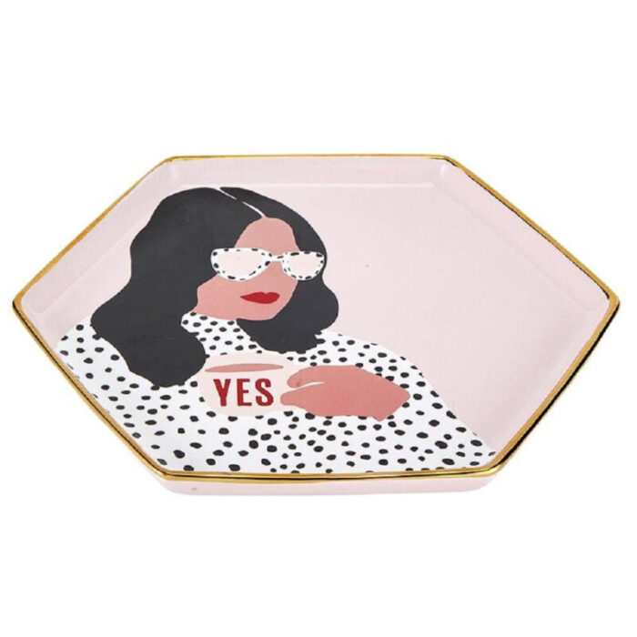 Yes Girl Hexagon Mug Saucer Set in Pink 2