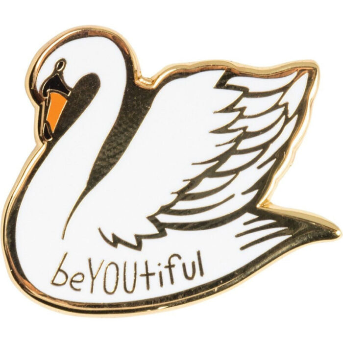 You Are Naturally Beautiful When You Are Yourself Swan Enamel Pin in White and Gold 2