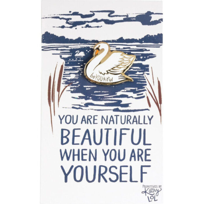 You Are Naturally Beautiful When You Are Yourself Swan Enamel Pin in White and Gold