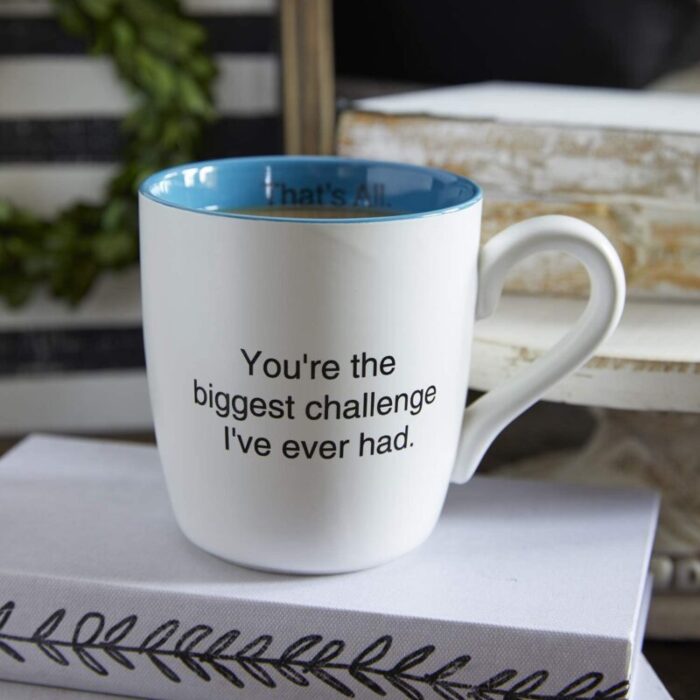 Youre The Biggest Challenge Ive Ever Had Ceramic Coffee Mug in Teal and White 2