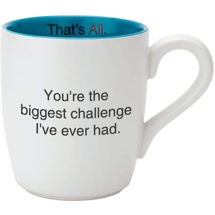 Youre The Biggest Challenge Ive Ever Had Ceramic Coffee Mug in Teal and White 3